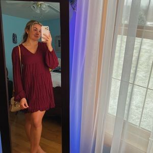 Burgundy baby doll shift dress